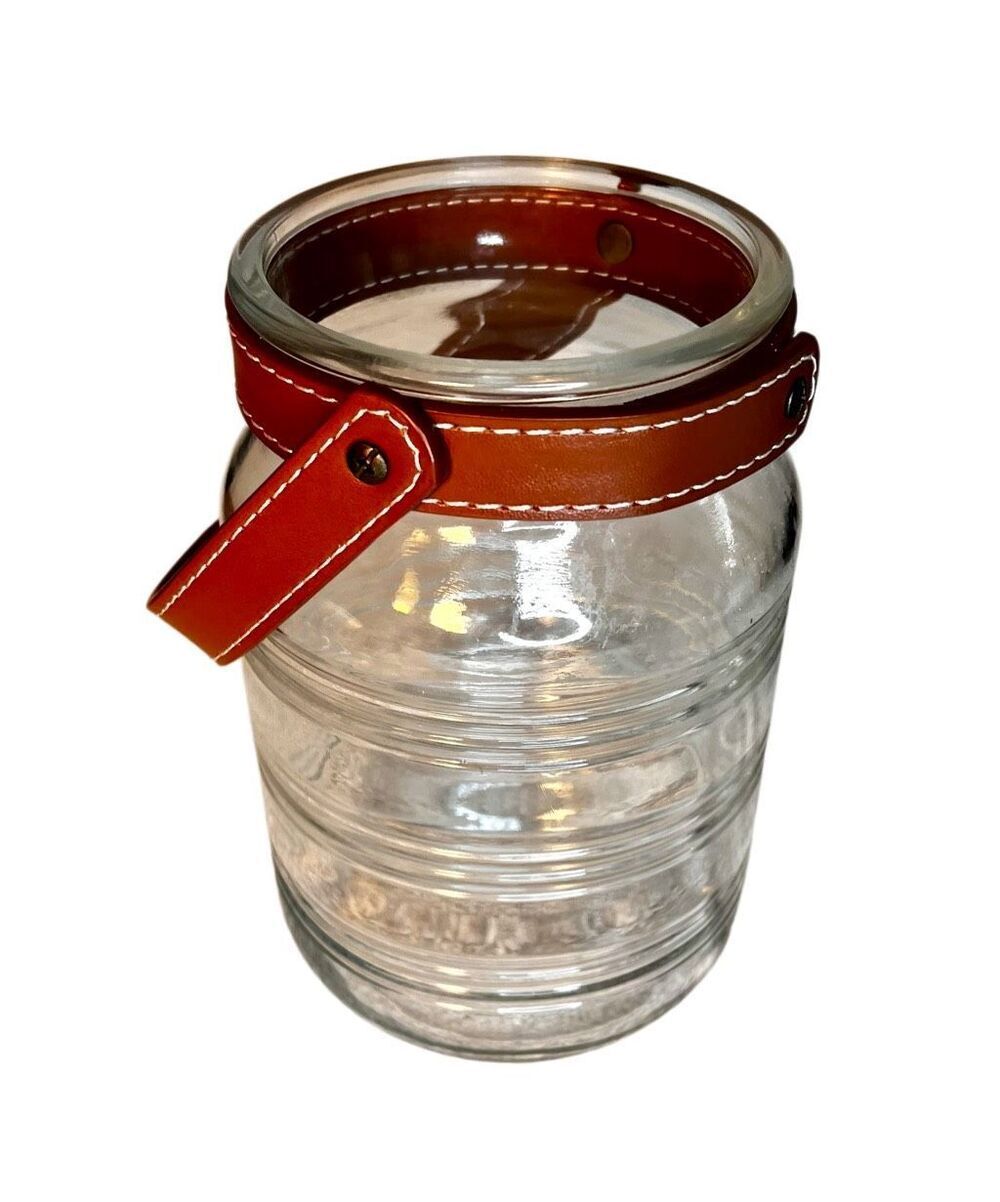 Large Tealight Glass Jar Lantern w/ Leather Handle